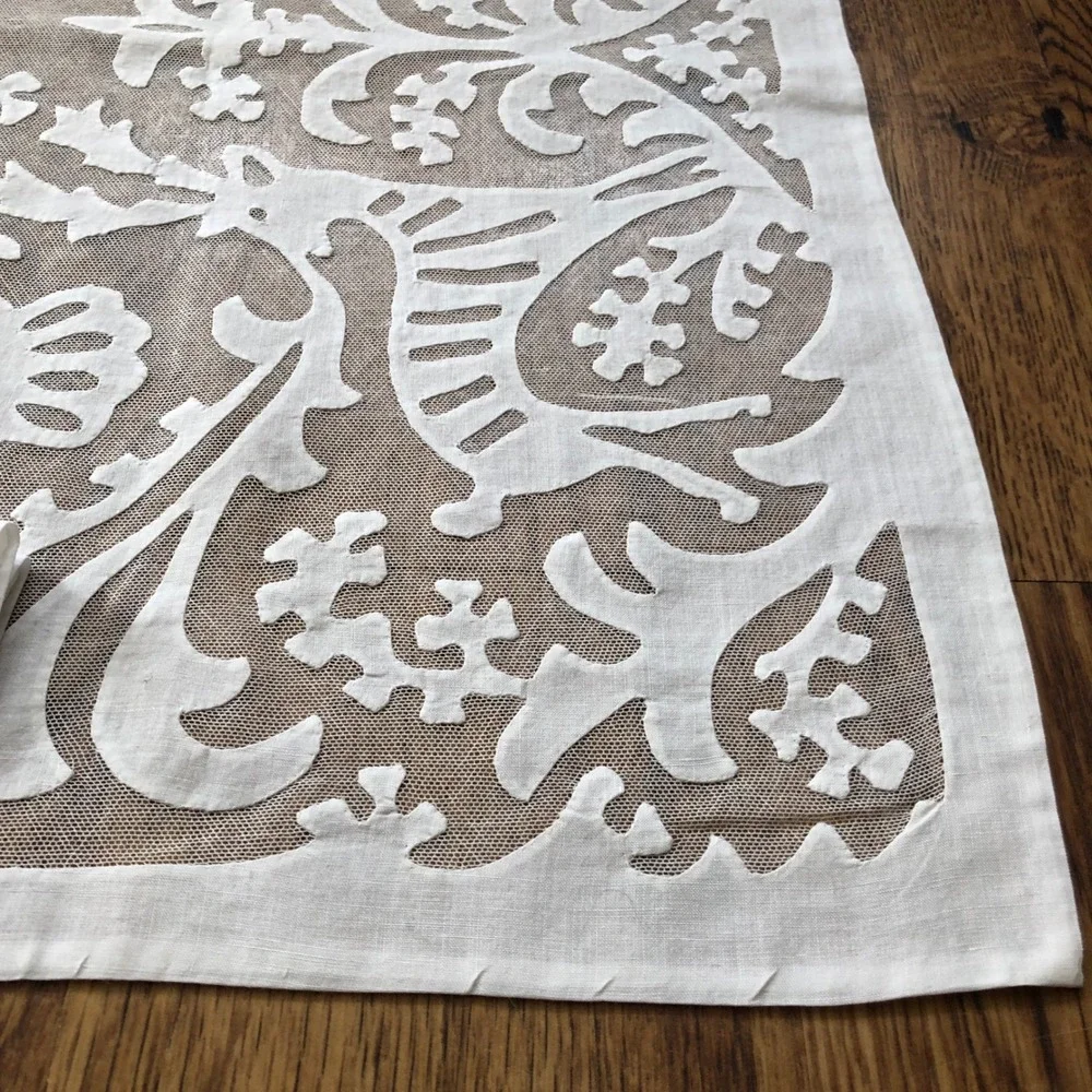 Antique Hungarian Buzsak Stag in the Woods Applique Lace Linen‎ Runner + Set